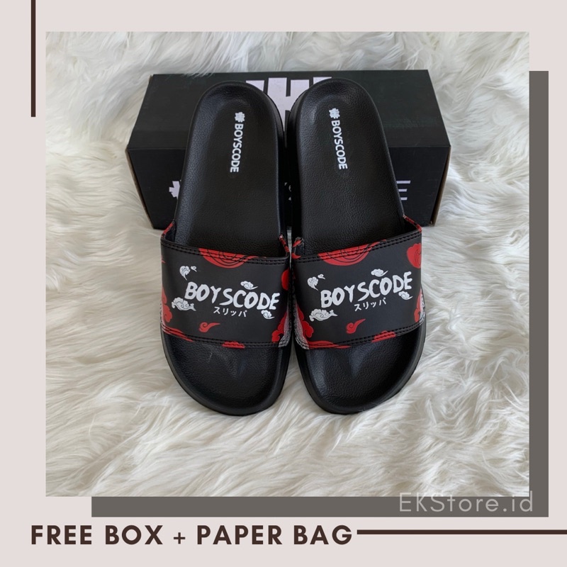 SANDAL PRIA SLIP ON BOYSCODE TYPE 23/ SENDAL SLOP HITAM MOTIF/ SANDAL KARET PRIA EKStore