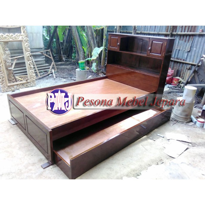 Dipan atau Ranjang Sorong Anak Ukuran 120 cm Kayu Jati Pesona Mebel Jepara