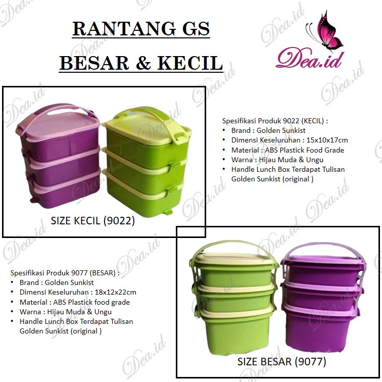 [DEASHOP] [RANTANG GS BESAR] GJS - RANTANG SUSUN 3 PLASTIK GOLDEN SUNKIST 9007 - LUNCH BOX