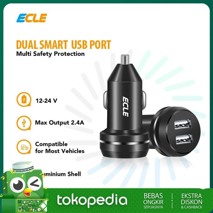 ECLE Smart CarMobil Charger Portable Fast Charger Small Dual USB Port pb