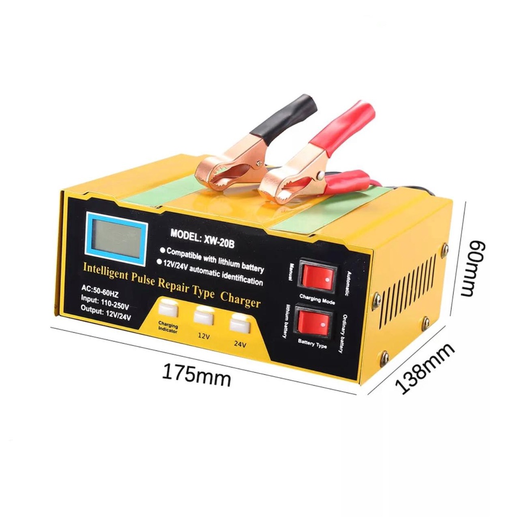 12V/24V Charger Aki 180W 10A/7A LCD VRtec Smart Battery Charger Mobil Motor