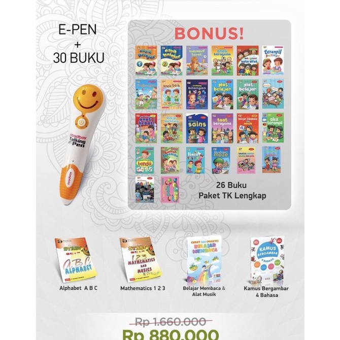 

E-pen + 30 buku 4 bahasa (Indo, English, Mandarin, Japanese)