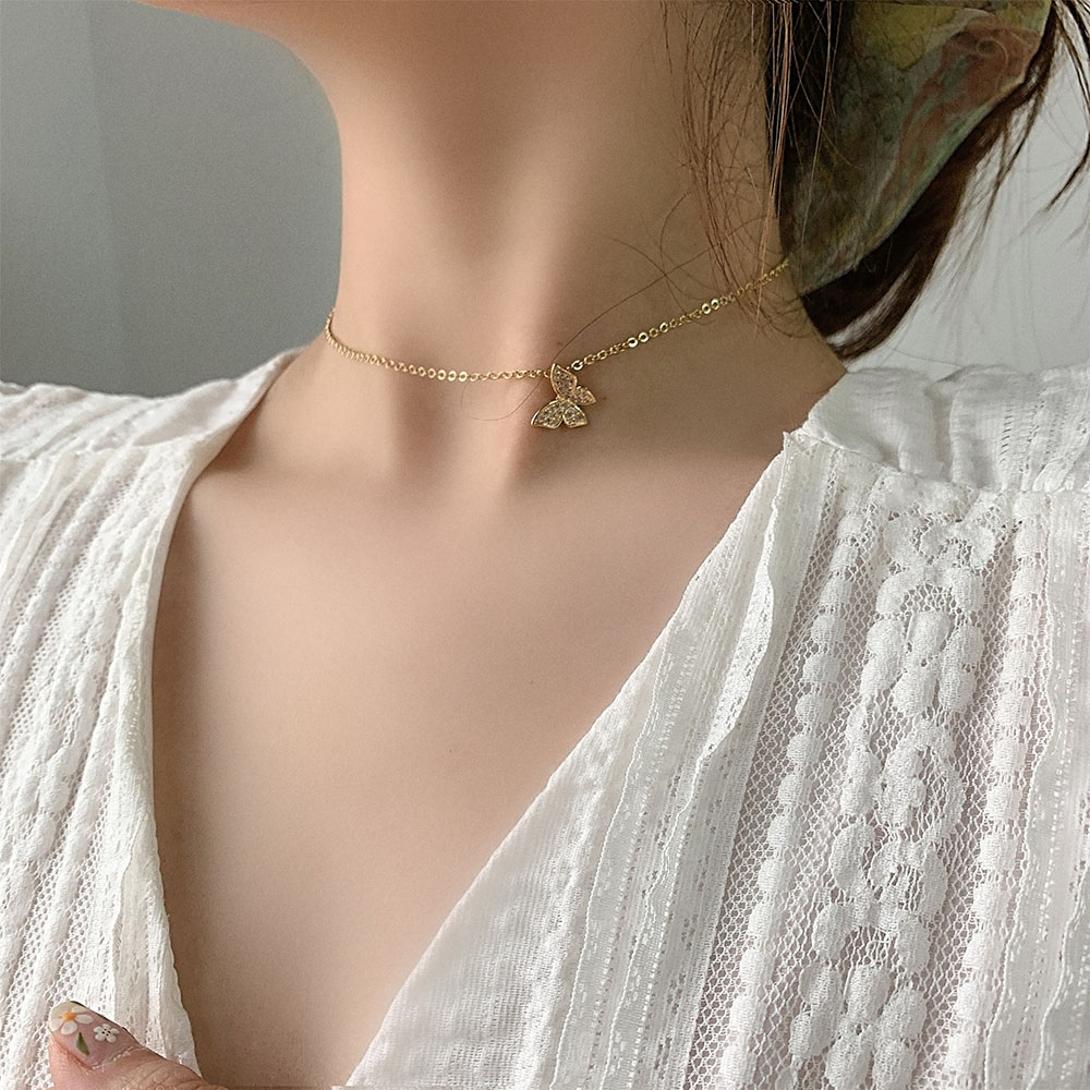 【COD Tangding】Three-layer Chain Butterfly Pearl Pendant Necklace Ins Clavicle Chain Fashion Accessories Jewelry