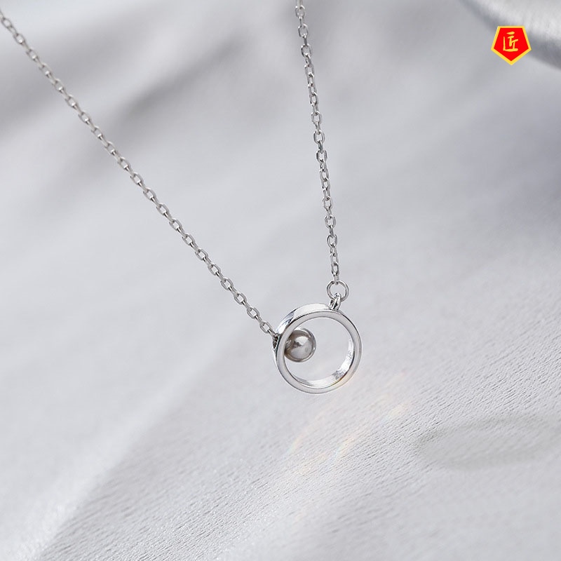 [Ready Stock]Sliver Beads Geometric Ring Necklace for Women Ins Simple Temperament