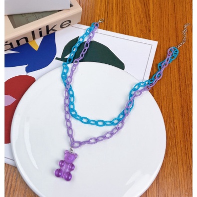 Kalung Rantai Panjang Liontin Beruang Gummy Bahan Akrilik Warna Permen Gaya Hip Hop Untuk Wanita