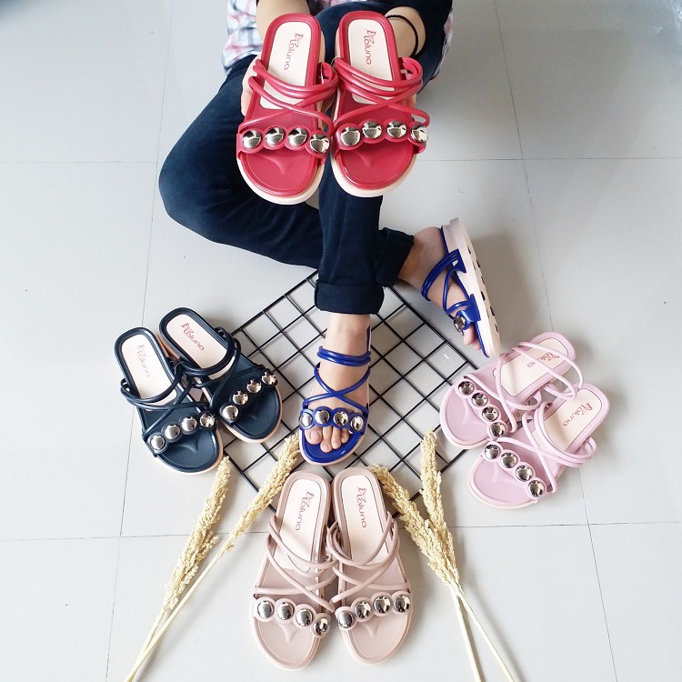 BB PUFFY Import LALUNA SELOP Sandal Wanita Murah Slip Casual Teplek Sendal Cewek Flat