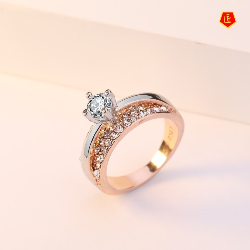 [Ready Stock]14K Rose Gold Square Diamond Ring Creative Elegant