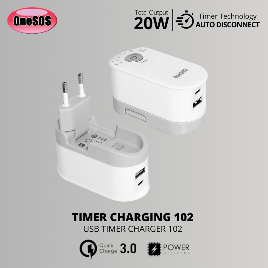 OneSOS Universal Time Control Adaptor - 2 USB Charger With Timer TC102