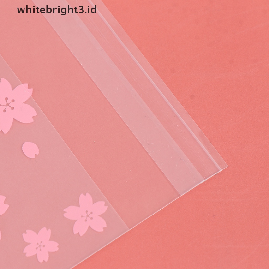 (whitebright3.id) 100pcs / Set Kantong Plastik Motif Bunga Sakura Untuk Tempat Permen / Kue