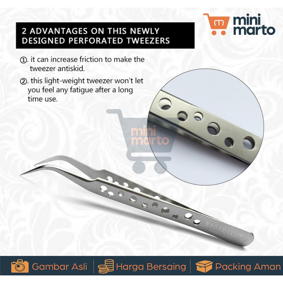 Pinset Tweezer Nagaraku For Eyelash Extension Bulu Mata Pinset Bengkok atau Pinset Lurus - Minimarto