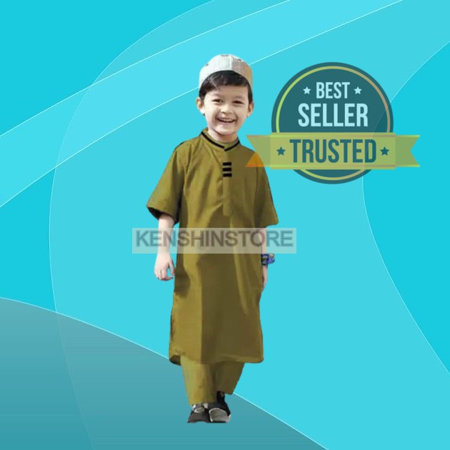 SETELAN BAJU  KOKO  ANAK TURKI WARNA HIJAU  ARMY  BAHAN KATUN 