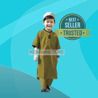 SETELAN BAJU KOKO ANAK TURKI WARNA HIJAU ARMY BAHAN KATUN  