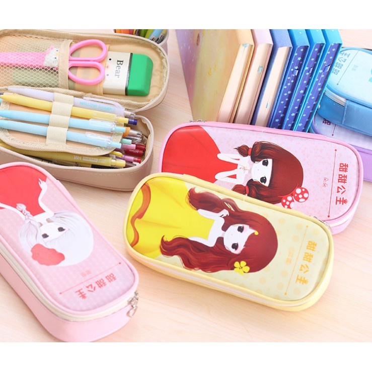 Tempat Pensil JUMBO KARTUN CEWEK CANTIK / Tepak Tempat Alat Tulis Besar Polos Gambar Cewek Lucu Imut