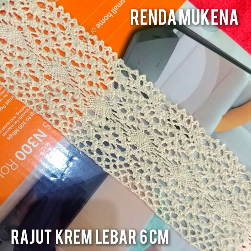 per rol/pak 100 yard,renda rajut warna krem lebar 6 cm