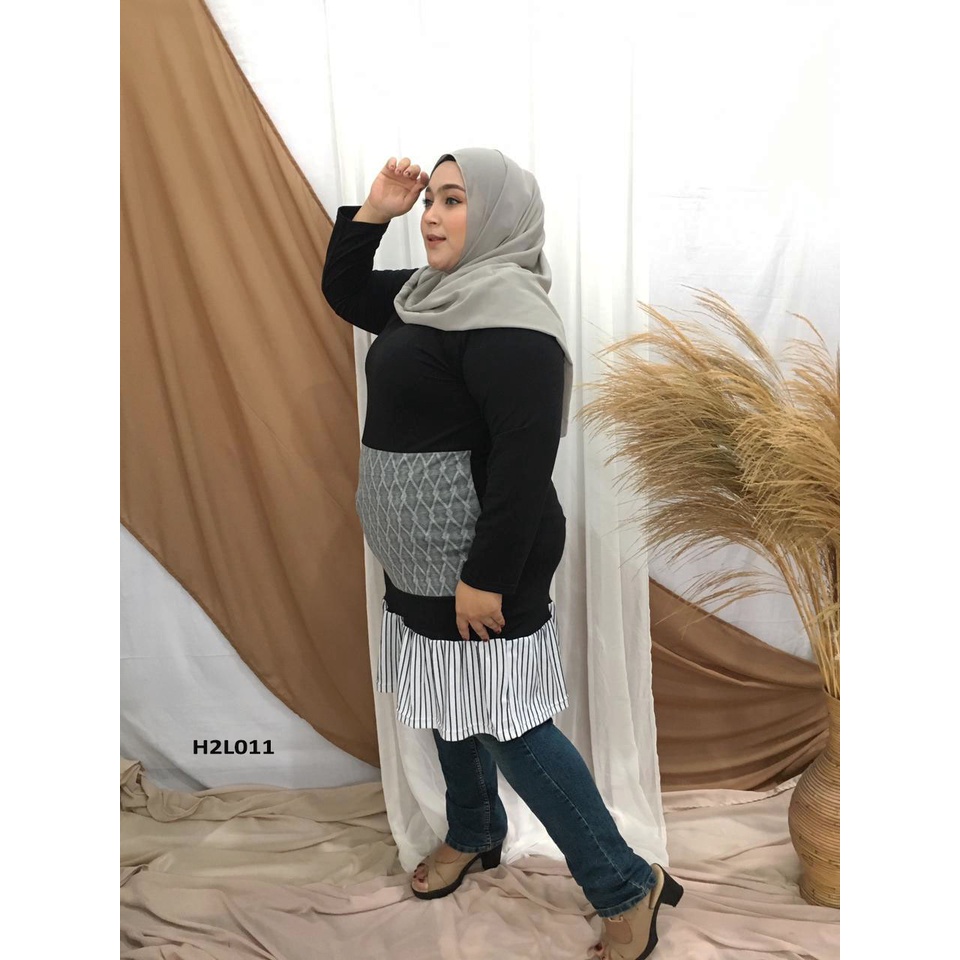 Ezpata Atasan Tunik Mididress Jumbo Big Size BB 70-120kg XXXXL LD 118-160cm Motif kombi Stripes