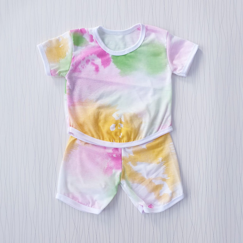 setelan pakaian tie dye warna soft / baju anak perempuan usia 0-12 bulan