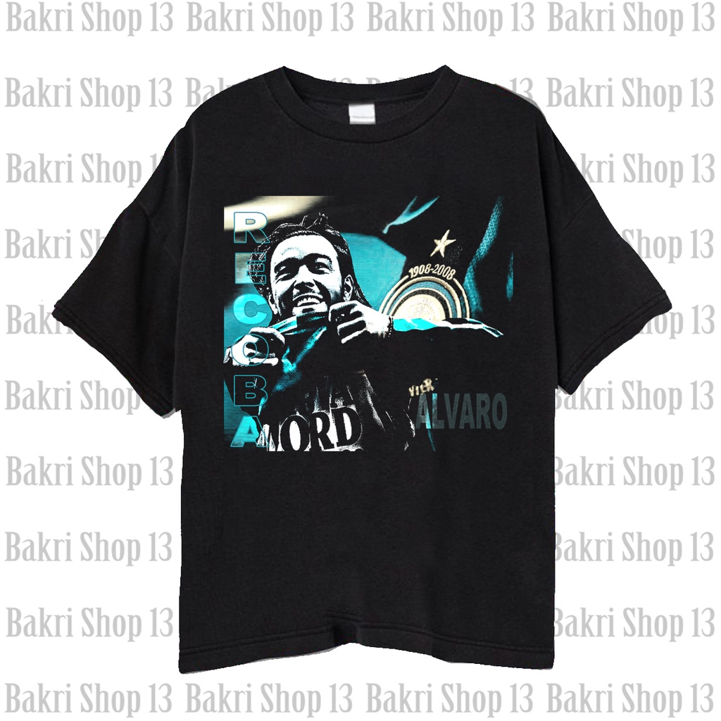 Inter Milan Alvaro RECOBA T-shirt/Kaos Bola Vintage Wash  Alvaro Recoba Uruguay Unisex