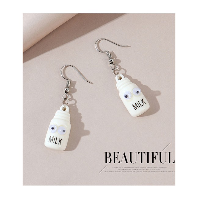 LRC Anting Gantung Fashion White Little Doll Resin Alloy Earrings Y64705