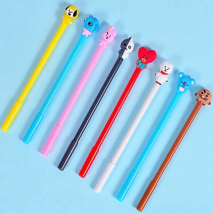 Bulpen / Pena BTS Bangtan Boys ARMY KPOP Cartoon Black Ink Gel Pen Import Murah