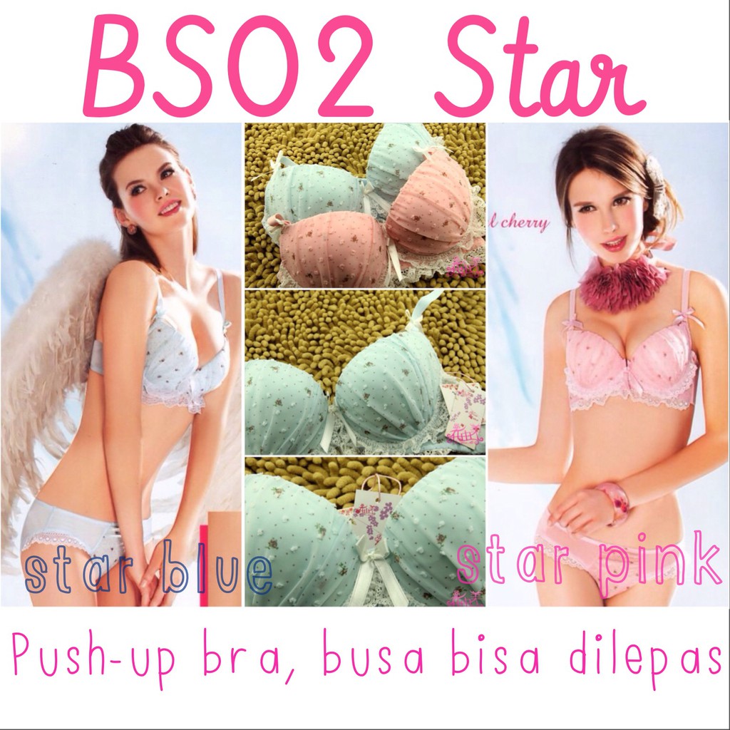 Bra Set / BH Pakaian Dalam Star Bintang Pink Blue Biru OBRAL MURAH