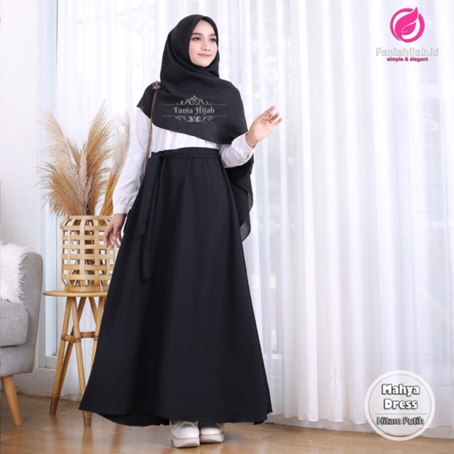 MAHYA DRESS HITAM PUTIH TOYOBO BY FANIA HIJAB