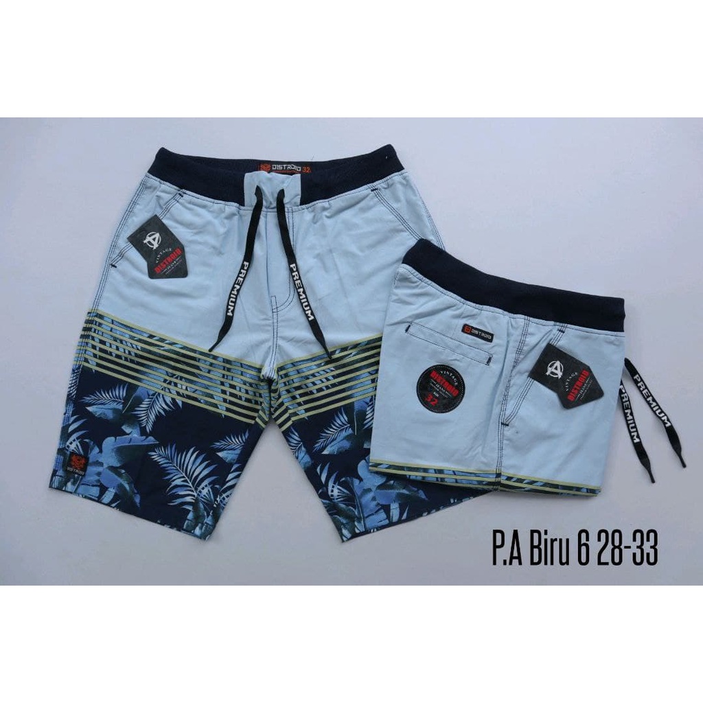 Celana Pendek Pria Surfing Distro Premium Pantai Santai kolor Rib Motif P.A Hitam 6 Size 28-33