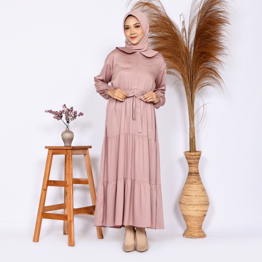 Gamis Wanita Cantik Terbaru Polos Rayon Twill Premium Sleting Busui