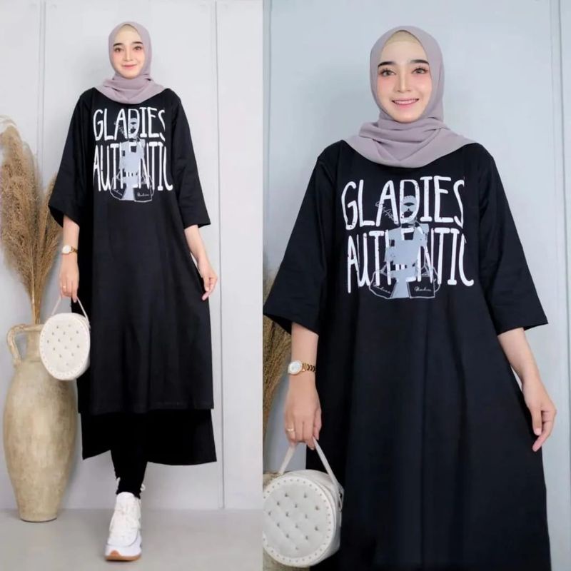 PROMO (COD) Gladies Midi dress bahan katun rayon premium jumbo baju tunik dewasa kekinian baju viral wanita gamis terbaru 2022 kekinian