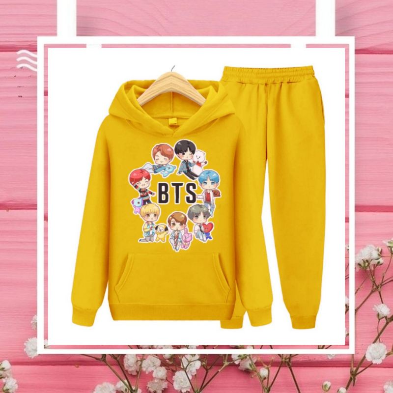 Setelan Sweater Hoodie Anak Perempuan Lengan panjang dan Celana panjang Terbaru 2022 Stelan Anak Cewek Kekinian Murah Kekinian Murah Korea Style Size S 4 5 6 Tahun M 7 8  9 Tahun XL 10 11 12 Tahun  BTS Bulat