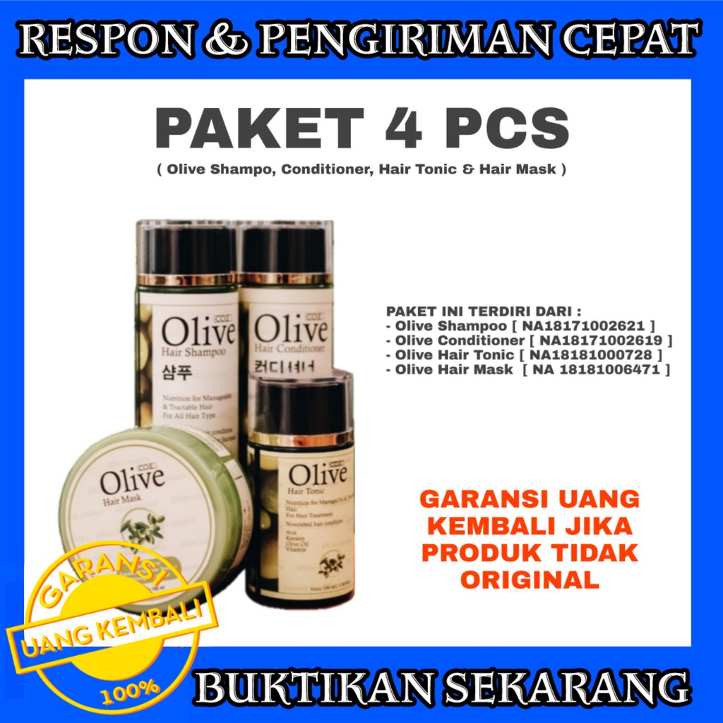Olive Shampoo Original Paket 4 Pcs Olive Shampoo Conditoner Hair tonic Dan Hair Mask