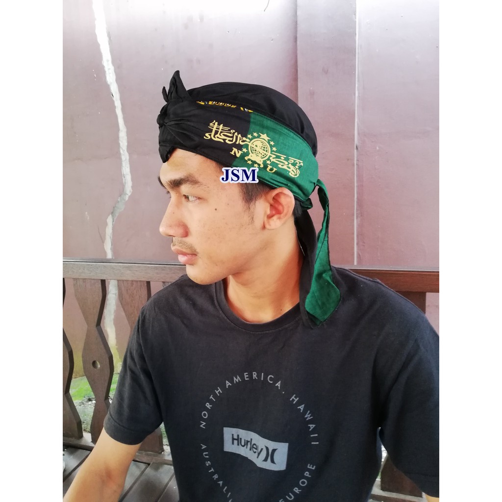 Iket Blangkon Udeng Sunda Totopong Motif NU hijau hitam