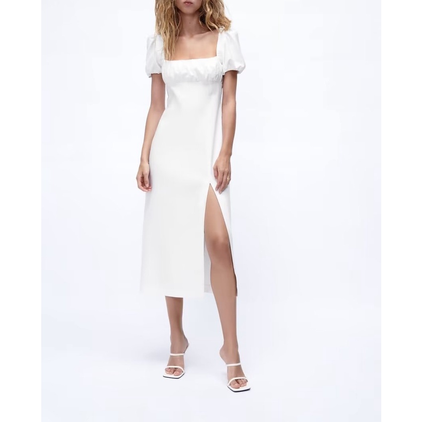 34643 Dress Putih Wanita Dress Premium Import White Front Slit Dress
