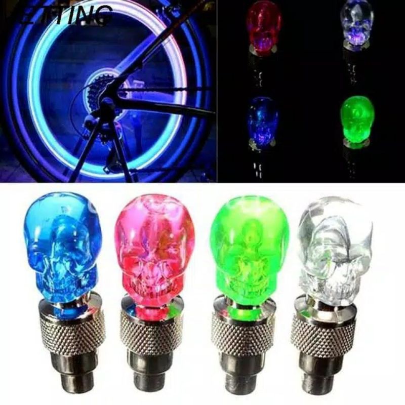 DOP RODA LED TUTUP PENTIL LAMPU MOTOR MOBIl SEPEDA I Tutup Pentil Lampu Tengkorak