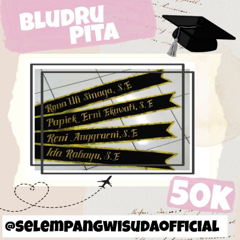 Selempang Wisuda Bludru Premium Hitam Pita Gold