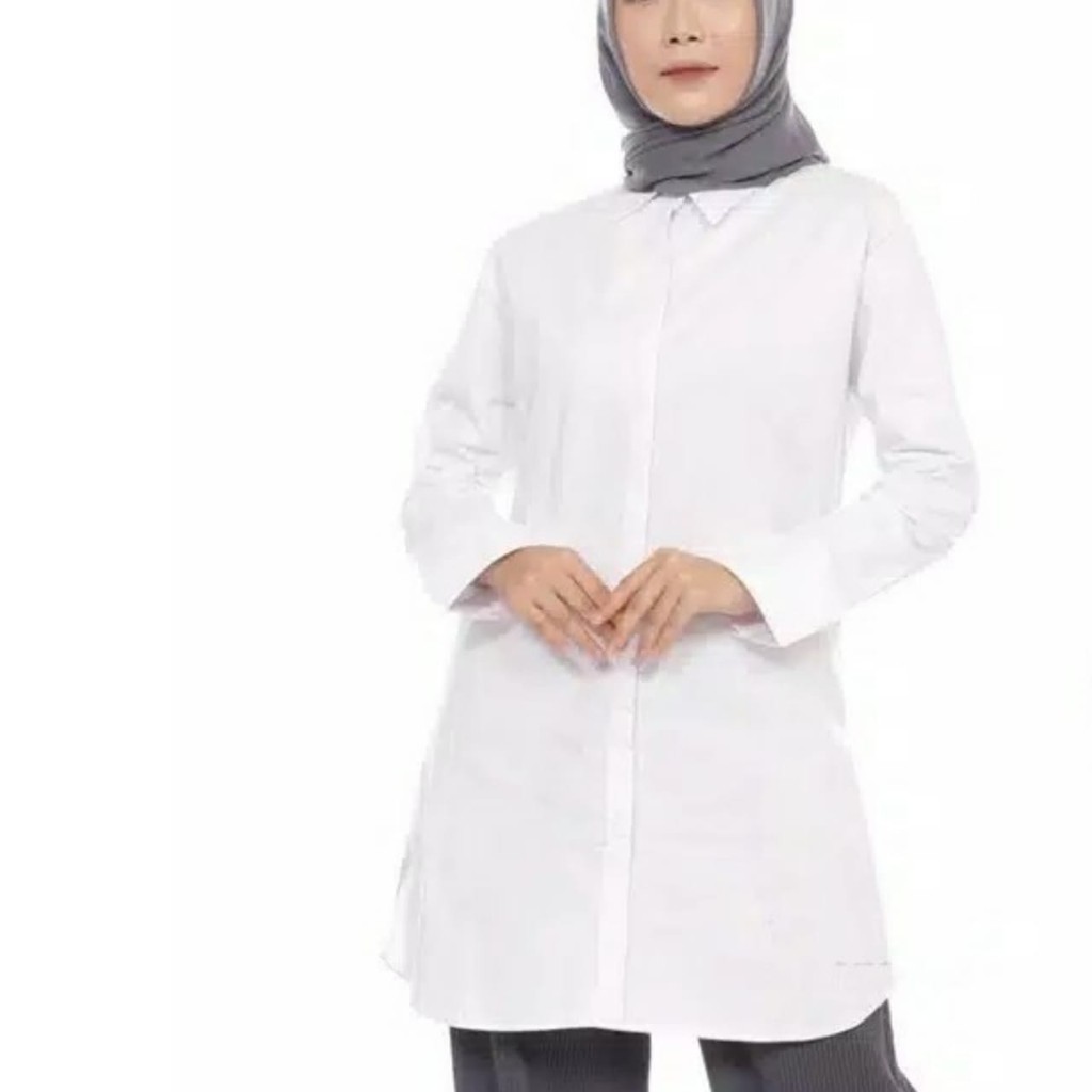 kemeja formal putih muslimah (tunik muslim putih)