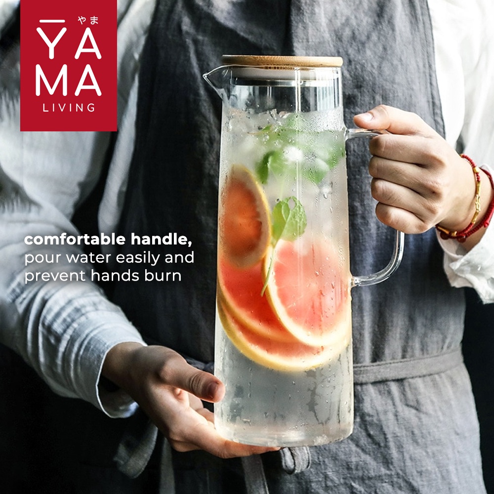 YAMA KASAMA Teko Kaca Pitcher Jug Kayu Air Minum Tahan Panas Dingin Infused Water