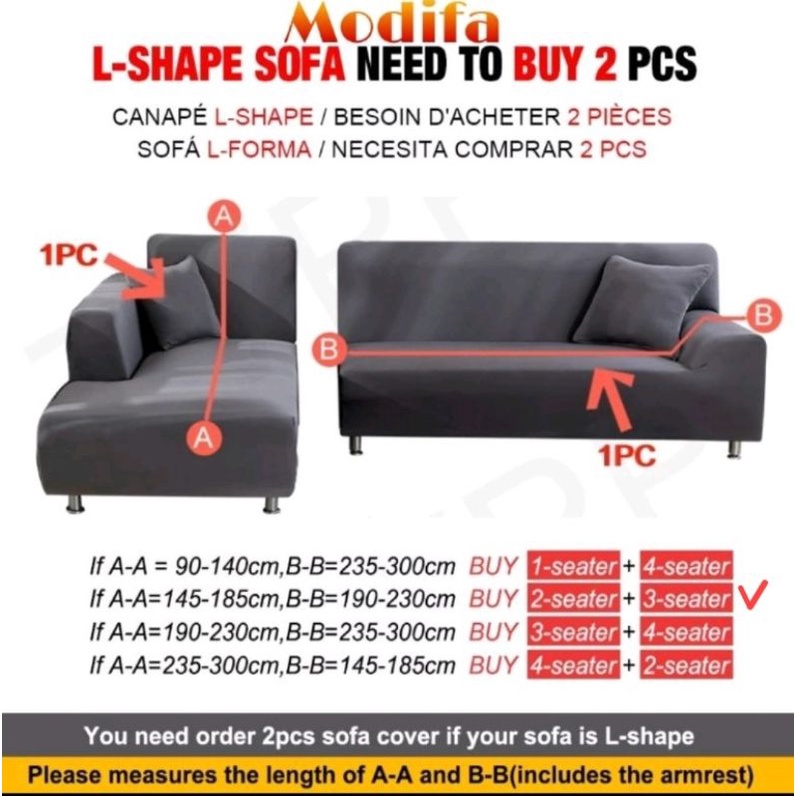 Sarung SOFA POLOS letter- L bahan stretch/Cover sofa L- SHAPE  elastis