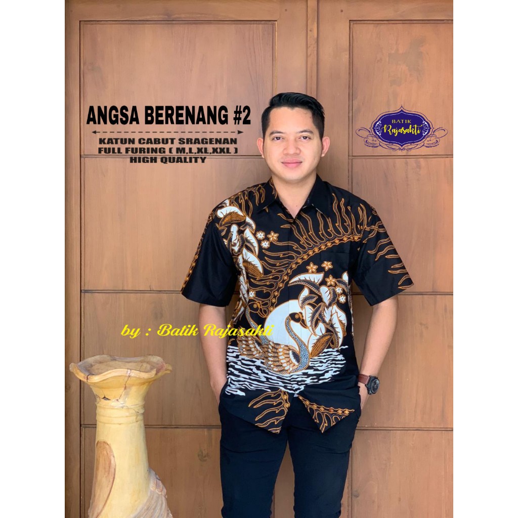 ANGSA BERENANG RAJASAKTI KEMEJA BATIK SOLO PRIA LENGAN PENDEK  LAPIS FURING ATASAN BATIK PREMIUM MODERN KATUN HALUS BAHUWIRYA  BANAMITRA BANAMITRA PUTIH BANGSAWAN BAYU PUTRA BERLIAN BIRU BHARATAYUDA BIMASENA BIRENDRA BIRU INDAH BRAHMAKERTA BRAHMAKERTA