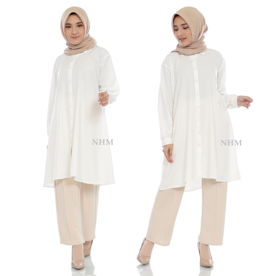 NHM Tunik Kemeja Putih Moscrepe Premium Jumbo Busui