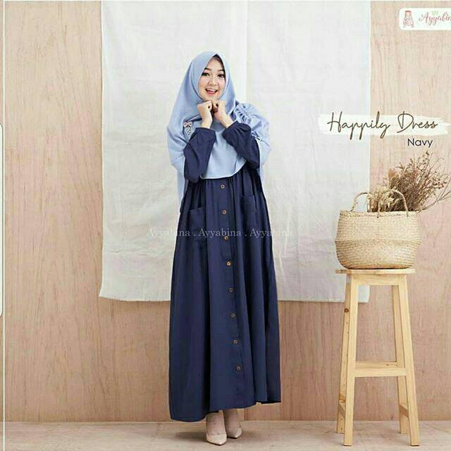 Happily Syar'i (Dress + Khimar)-DRESS MUSLIM - fashion wanita- baju wanita-baju gamis -dress - gamis