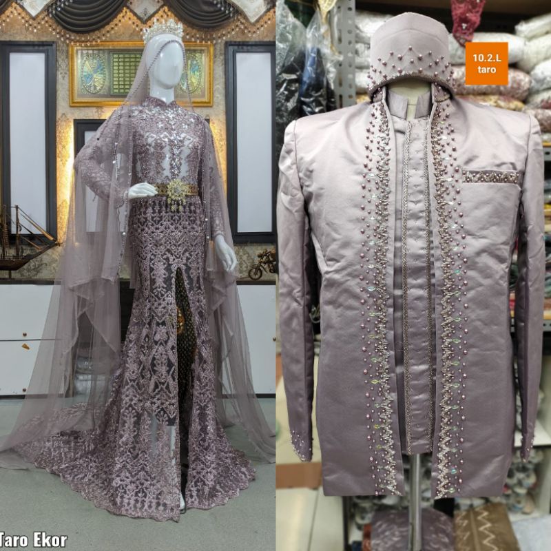 COUPLE GAUN PENGANTEN MODREN BEREKOR /GAUN SLIM DRESS / KEBAYA COUPLE BESKAP / BAJU PENGANTIN MURAH