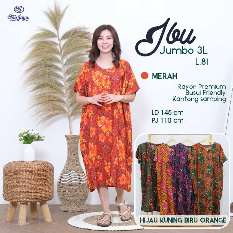 DASTER ONY MODEL IBU SUPER JUMBO 3L BAHAN RAYON PREMIUM/BUSUI/DASTER BATIK IBU KEKINIAN/HARGA MURAH/LD 140 CM /LENGAN PENDEK-L 81