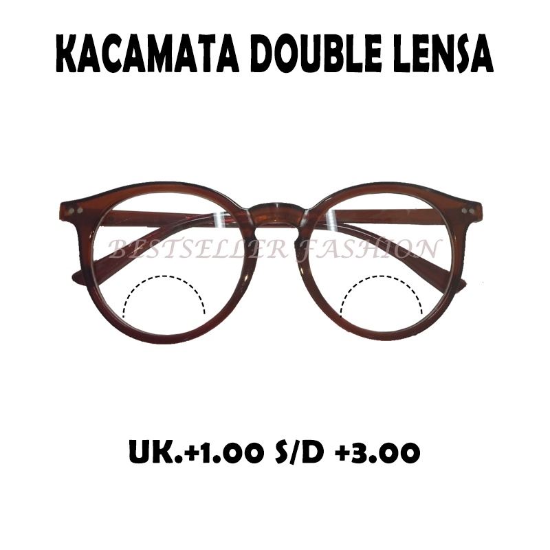 KACAMATA DOUBLE FOKUS (+) UK. +1.00 S/D +3.00 PRIA WANITA BINGKAI COKLAT KACAMATA BACA DAN JALAN RABUN DEKAT FREECASE