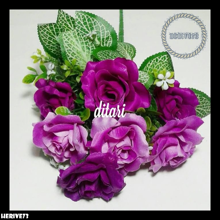 Bunga Hias bunga plastik mawar ungu/artificial/shabby chic Tanaman Artifisial Bunga Artificial