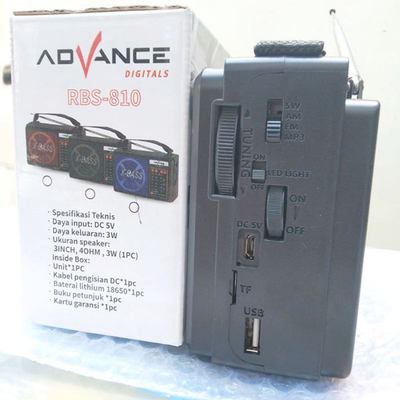 Radio Portable Advance Original RBS-810 Bass Series Bisa Di Cas dan Lampu Emergency