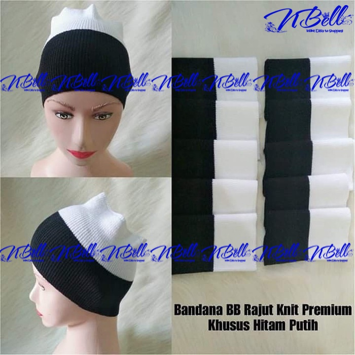 Bandana Rajut 2 Warna Hitam Putih / Ciput Inner Rajut 2 warna