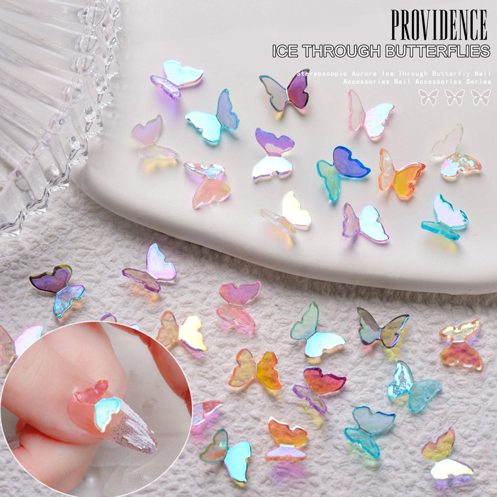 Providence 30Pcs / Set Kuku Palsu Akrilik Motif Kupu-Kupu / Geometri / Geometri / Geometri / Hollow 3D Untuk Nail Art Butterfly