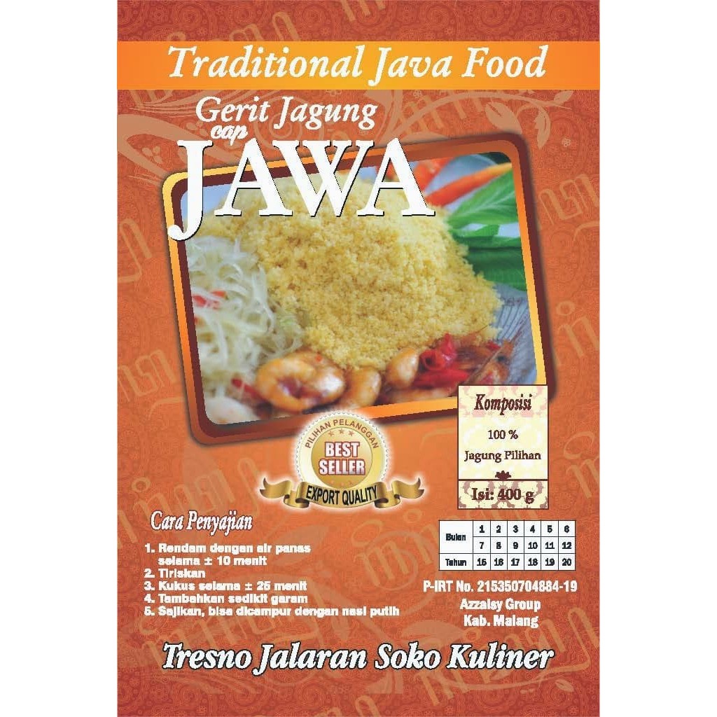 

NASI JAGUNG INSTAN/SEGO JAGUNG SIAP SAJI/GERIT JAGUNG INSTAN/MERK JAWA