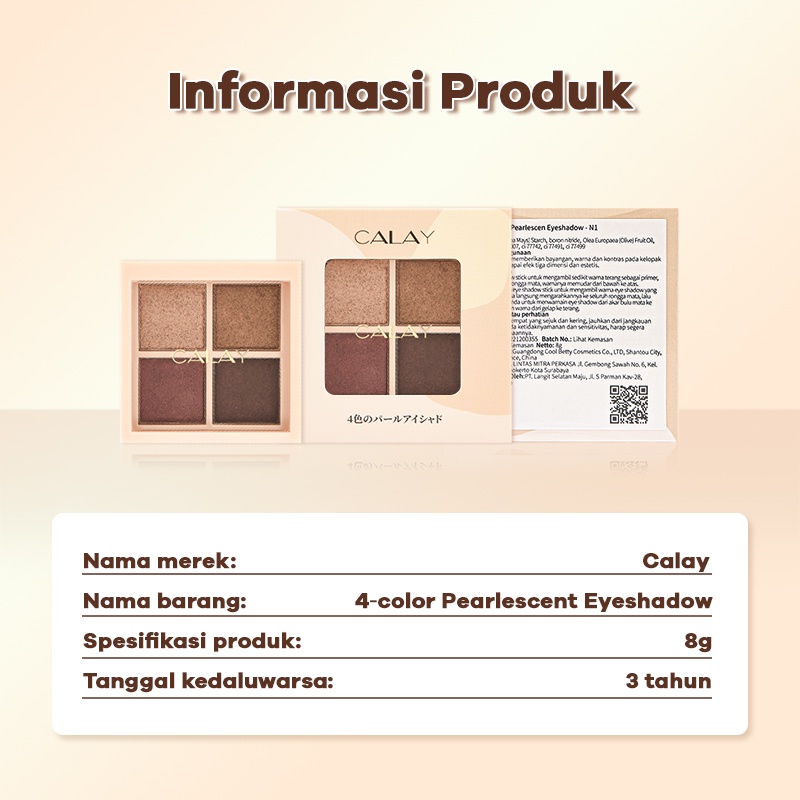 CALAY 4 Warna  Pearlescent Eyeshadow High Pigmented CALAY 4 Warna Nude Eyeshadow #1 Rose Dark