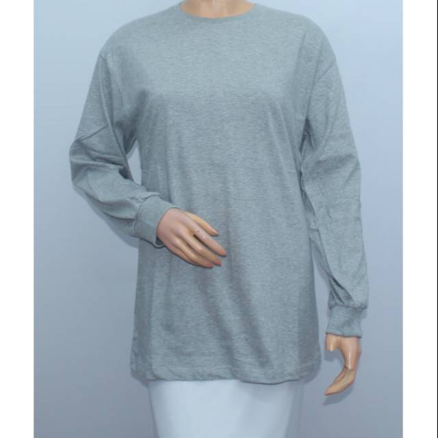 Kaos polos lengan panjang bahan misty cotton combed warna abu misty